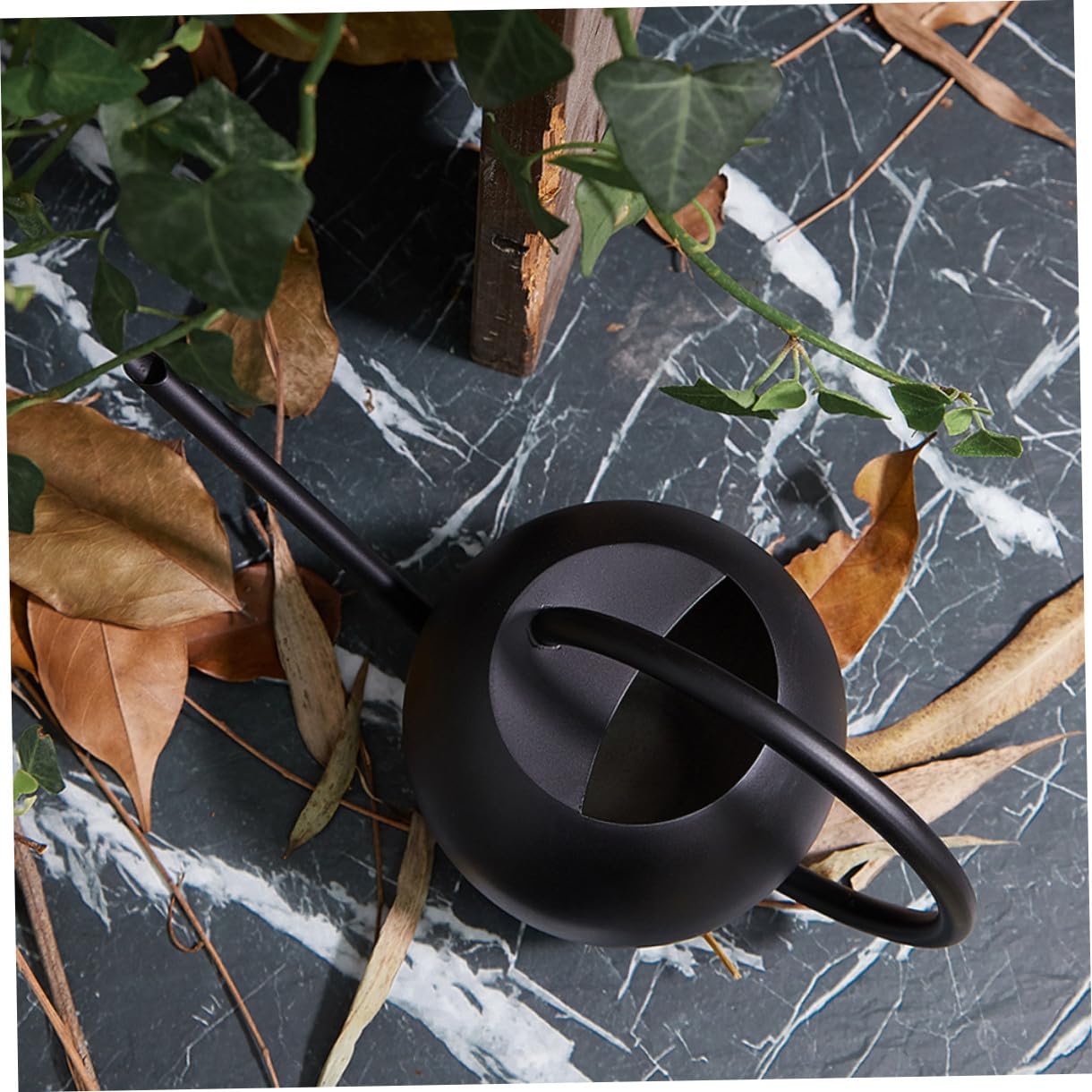 Edelstahl Gießkanne 1000 Ml mit Langem Ausguss Matte Schwarze Gartengießkanne Präzises Spritzfreies Gießen Großer Einfüllöffnung für Garten und Zimmerpflanzen