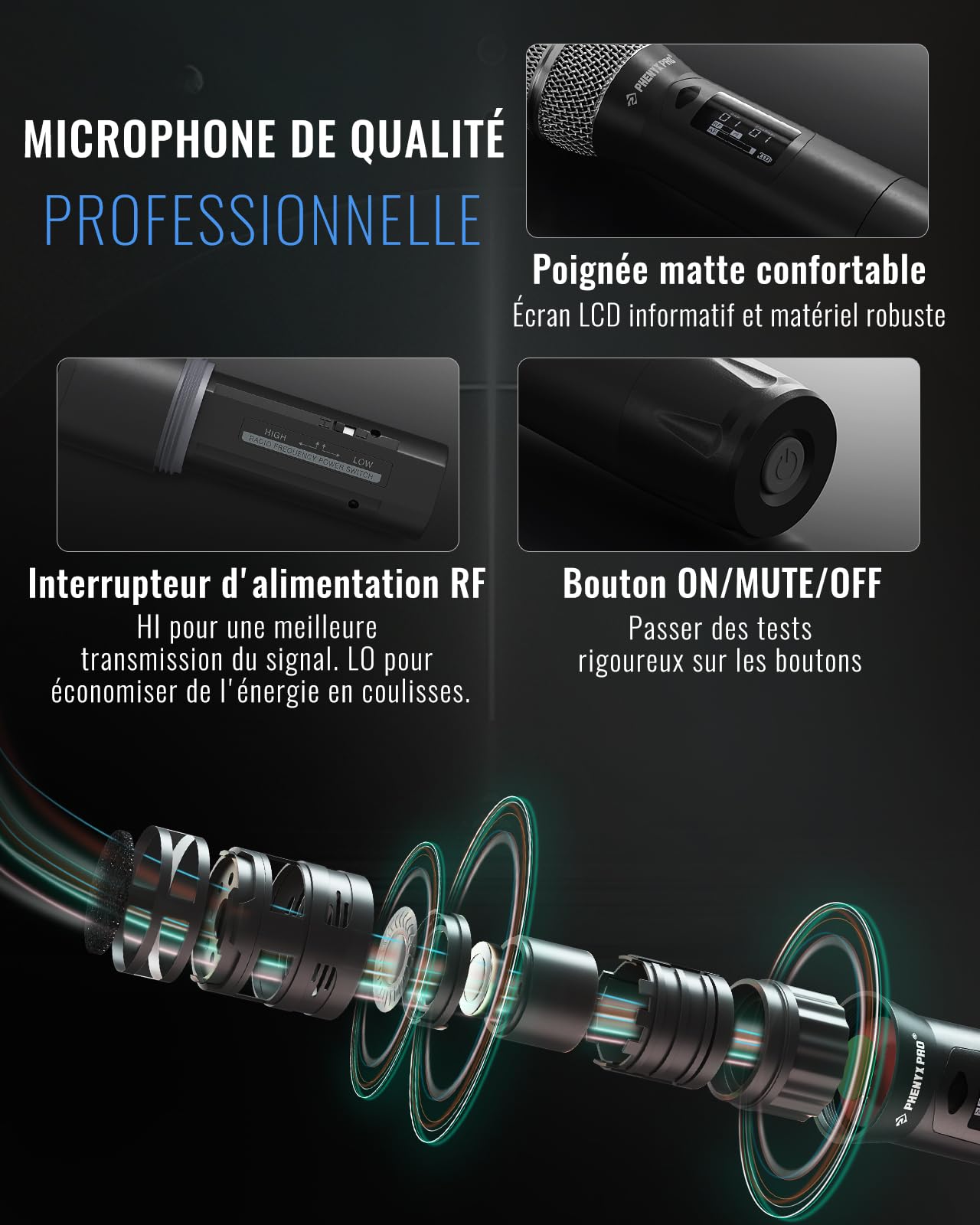 Phenyx Pro UHF Metal Sistema de micrófono inalámbrico Profesional con