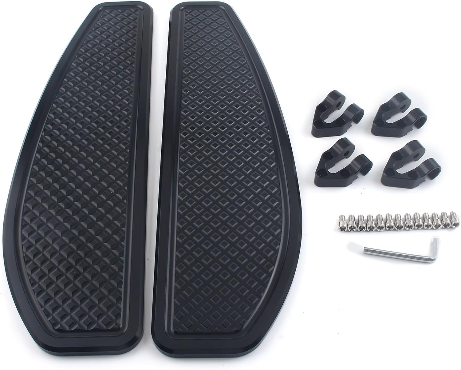 Black Stretched Driver Rider Floorboards Foot Board Compatible with Harley Softail 1986-2017 Touring Electra Road Glide 1986-2023 Trike 2008+