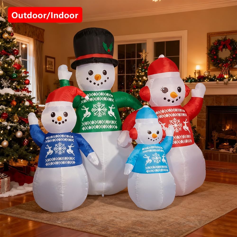 6-Foot Inflatable Christmas Decorations - Set of 4 Inflatable Snowman Family Figures with Built-in LED Lights, Ideal for Garden Lawns and Outdoor Christmas Decor - Image 3