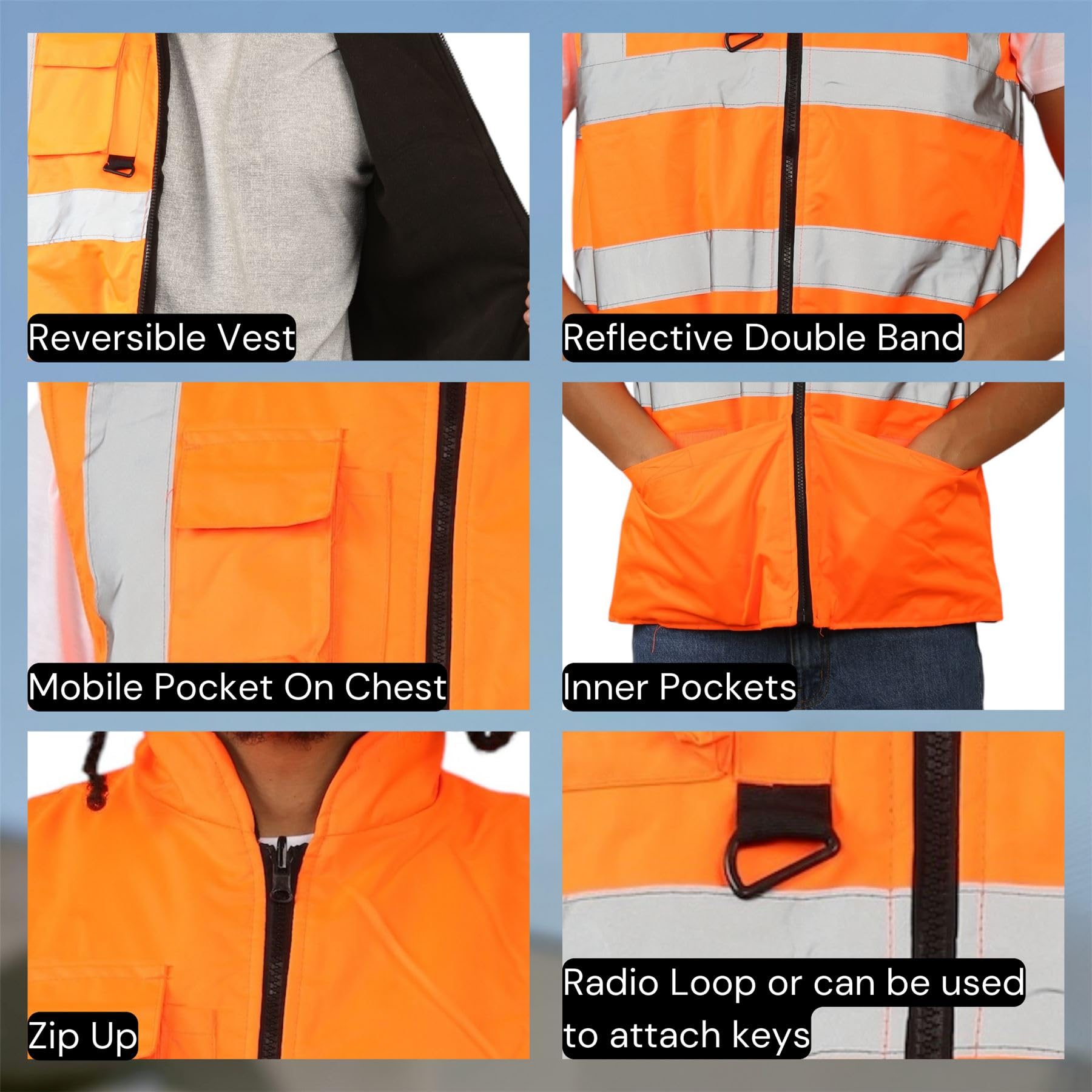 Chaleco de alta visibilidad con forro polar reversible de alta visibilidad para hombre, ropa de trabajo, chaleco de seguridad sin mangas de alta visibilidad con dos bolsillos, soporte para