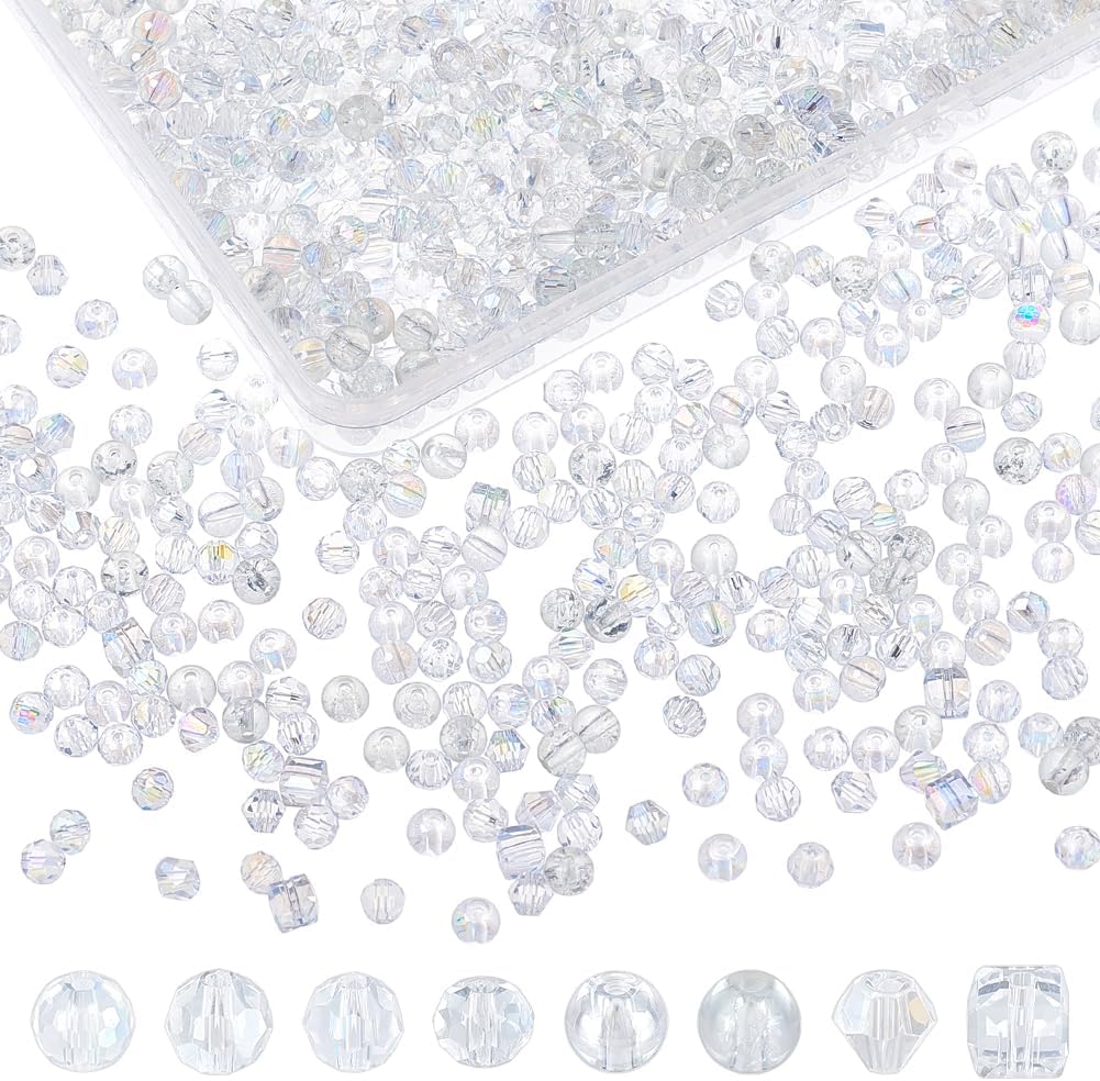 AHANDMAKER 1430Pcs AB Color Glass Crystal Beads, 8 Styles Faceted Electroplate Glass Beads Loose Spacer Beads for Jewelry Making DIY Necklace Bracelet Earring Suncatchers