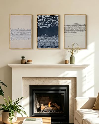 KUVIOKE Wall Art Navy Blue 16x24in Natural Frame