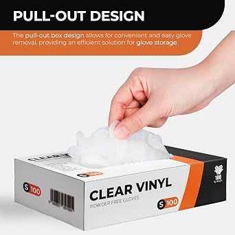 Clear Vinyl Gloves, 100 Count, Clear Disposable Gloves (100, Small)