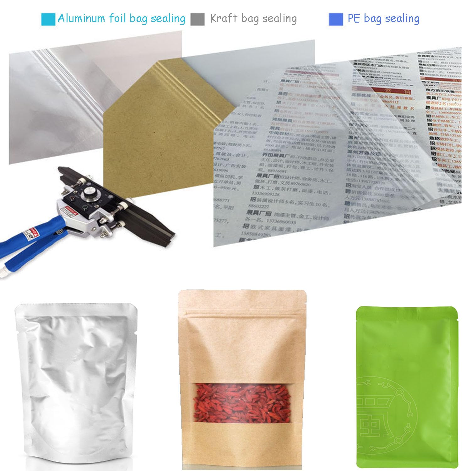 Sellador de bolsas Mylar FKR-400 de 16 pulgadas para papel de aluminio, celofán, papel kraft y bolsas Bopp