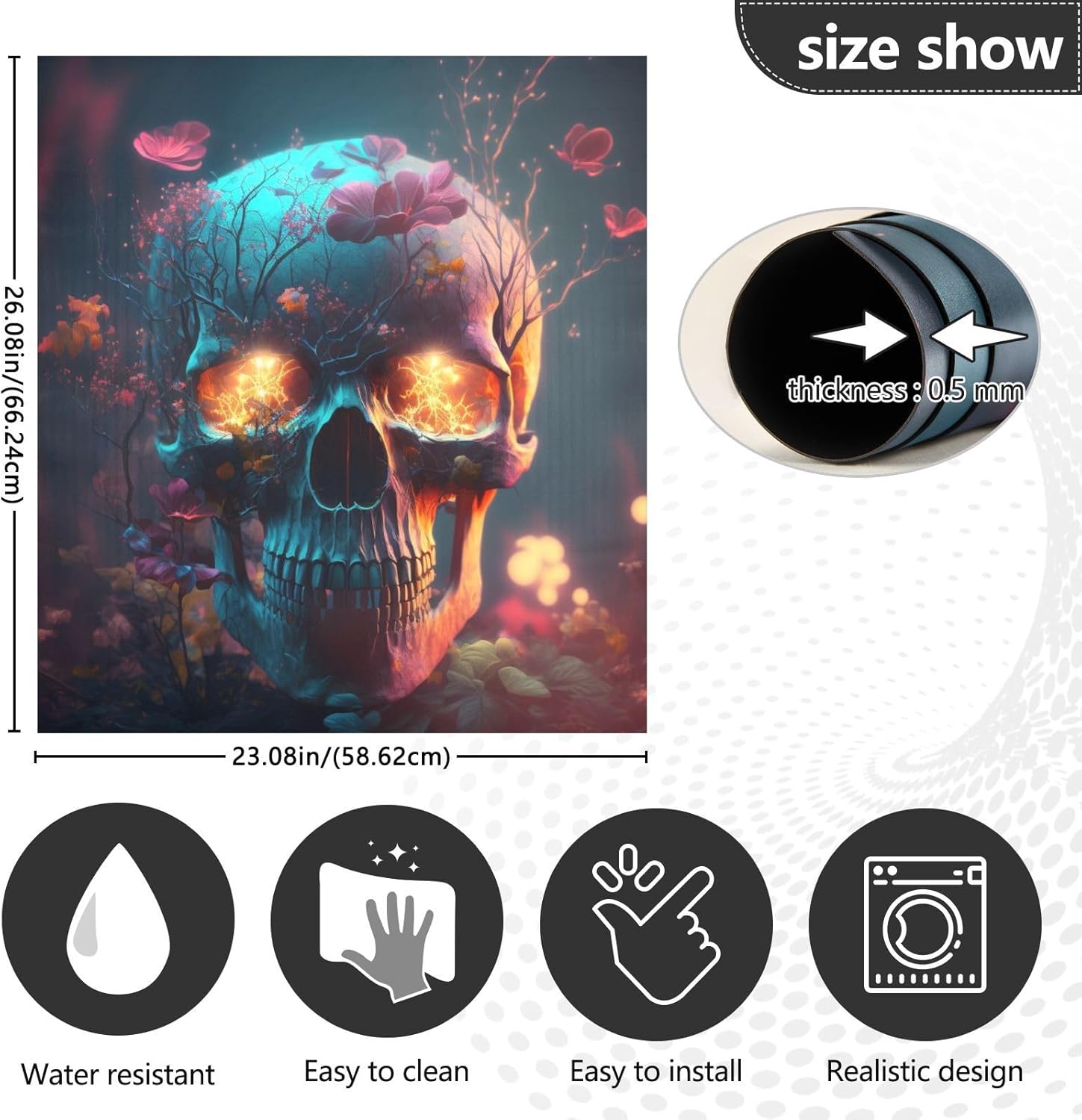 Vnurnrn Evil Skull Skeleton Dishwasher Magnet Cover, Dish Washer Cover for Kitchen Decor, Easily Trimmable Dishwasher Sticker Refrigerator Magnetic Cover 23×26 in