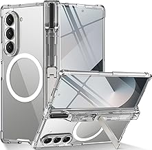 Beeasy Case for Samsung Galaxy Z Fold 6, Protective Case with Hinges, Built-in S Pen Holder, Screen Protection, Anti-Shock Magnetic Case, Transparent