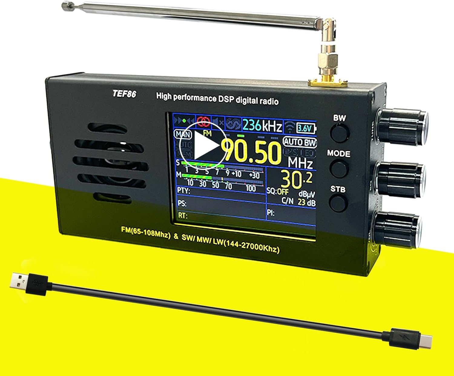 TEF6686 Full Band Radio Receiver Portable Digital AM 144KHz-27MHz FM 65MHz-108MHz Stereo Radio with 3.2 Inch LCD Screen, Built-in Battery, Nice Speaker, Antenna, and Aluminum Alloy Case