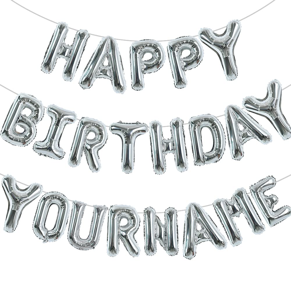TONIFUL 65 Pcs 16 Inch Silver Happy Birthday Balloons and 2 Sets A-Z Foil Letters Balloons DIY Personalized Phrase Banner for Birthday Celebration