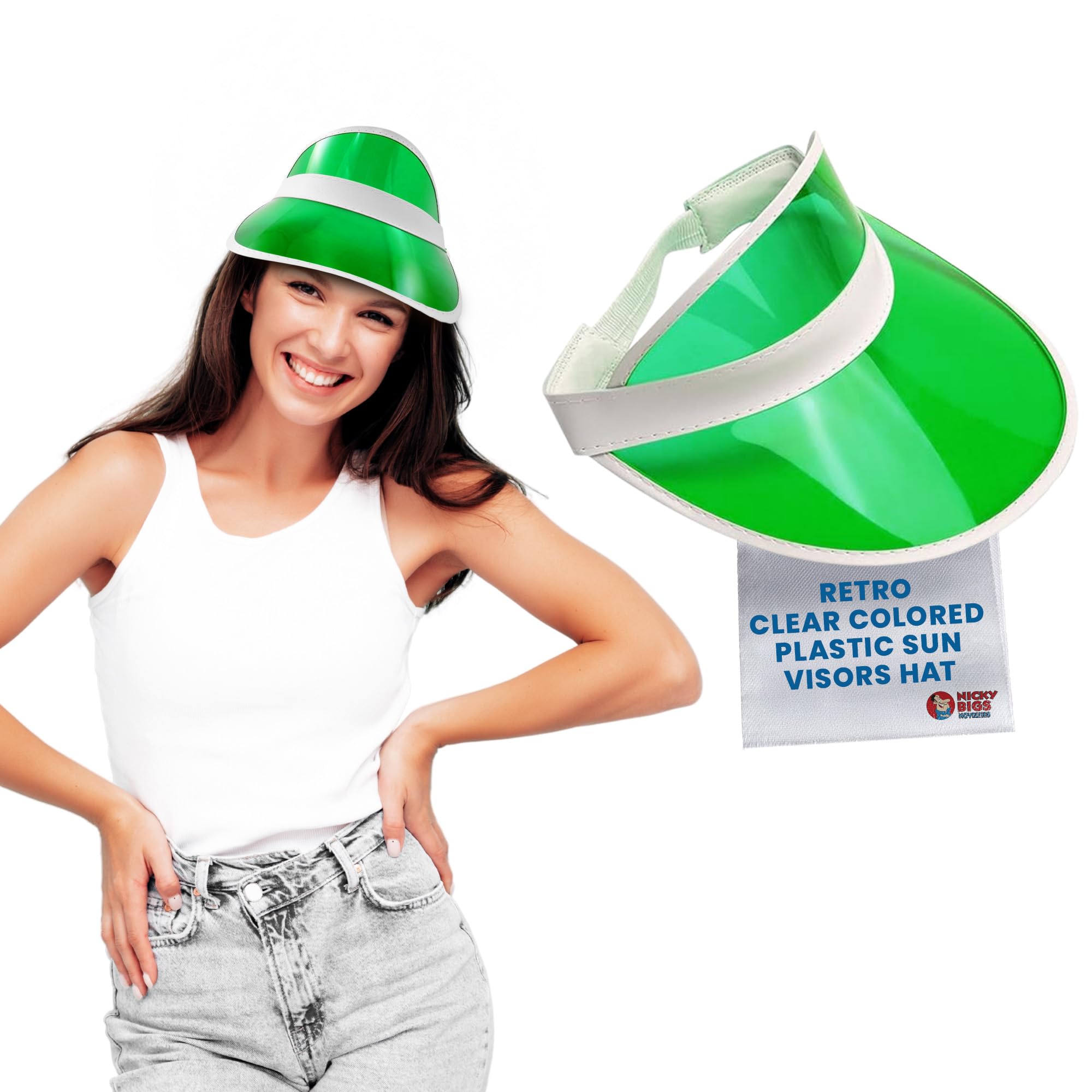 Nicky Bigs Novelties Clear Iridescent Colored Plastic Sun Visor Tennis Beach Vegas Dealer Golf Hat