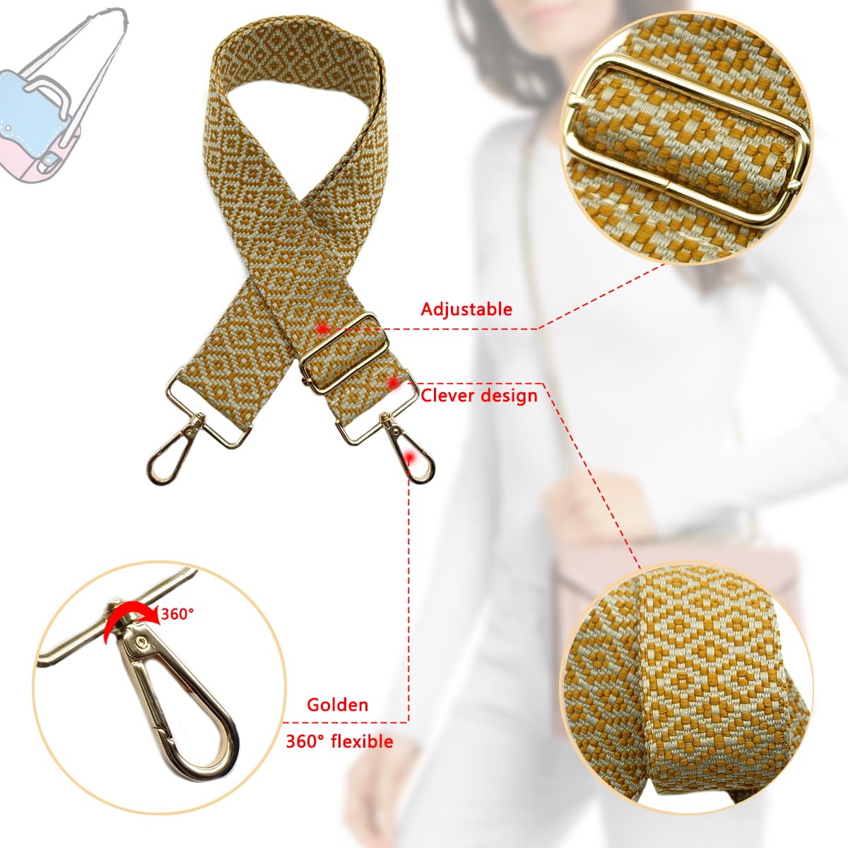 Bandoulière Réglable Pour Sac 5 Cm - Sangle Interchangeable Avec Boucle Dorée