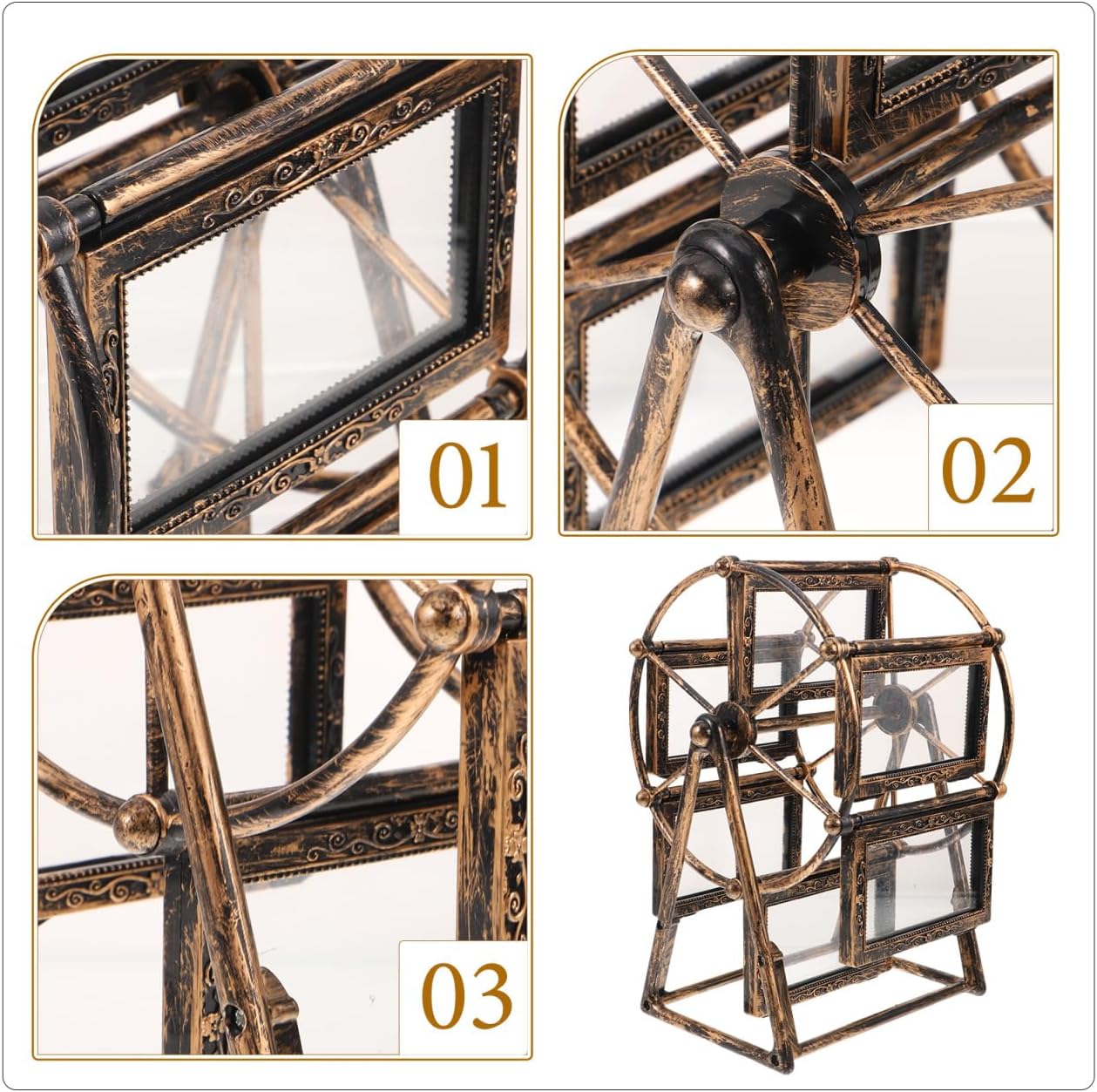 PRETYZOOM Retro Vintage Rotating 12 Photos Ferris Wheel Picture Frame, 4'' Photo Carousel Shows for DIY Spinning Valentine Home Windmill Family Décor Christmas Birthday
