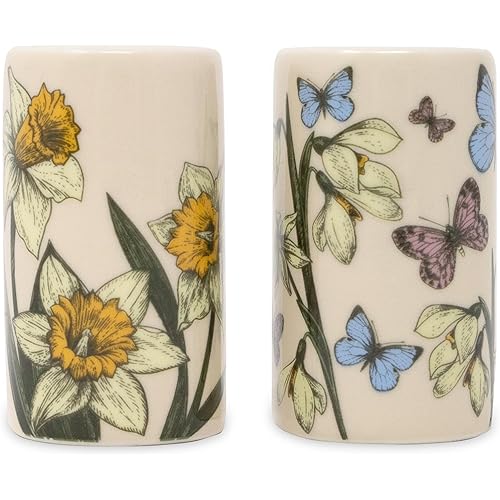 Steel Mill & Co Bud Vase Magnet Set of 2, Ceramic Mini Vases, Magnetic Backing for Fridge, Locker, or Filing Cabinet, Small Bud Holder (Wildflowers)