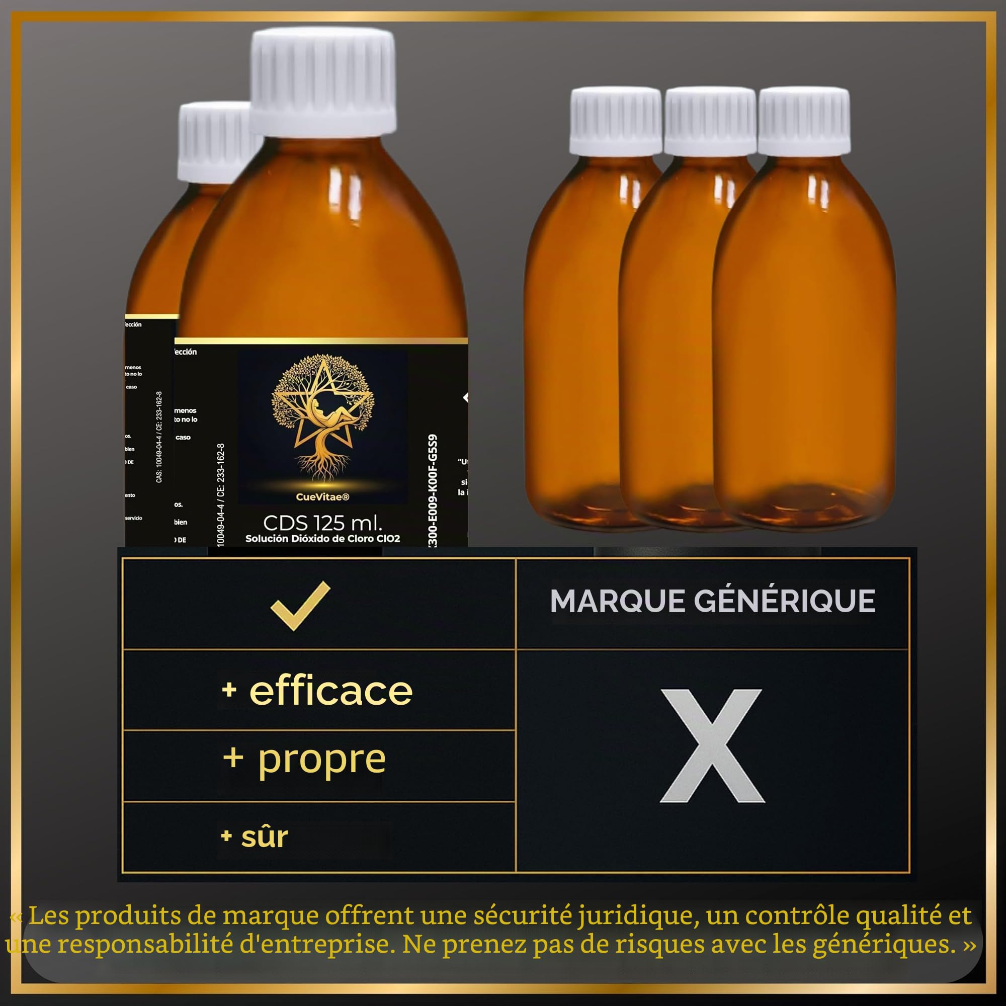 CDS 0,3% Dioxyde de Chlore | 2x125 ML | Lot 2 flacons verre ambré anti-UV avec équipement volumétrique, exclusif traitement d'eau, produit chimique technique.