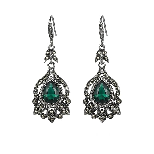 Vintage Earrings for Women Emerald Green Earrings Art Deco Antique