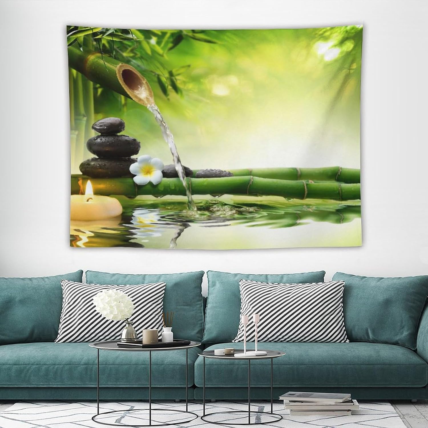 ZhiRain Meditation Tapestry Wall Hanging Zen Garden Pond Flower Pebble Stone Bamboo Stalks Candle Spa Yoga Tapestries Home Decor for Living Room Bedroom Farmhouse Kitchen Dorm 60"x80"