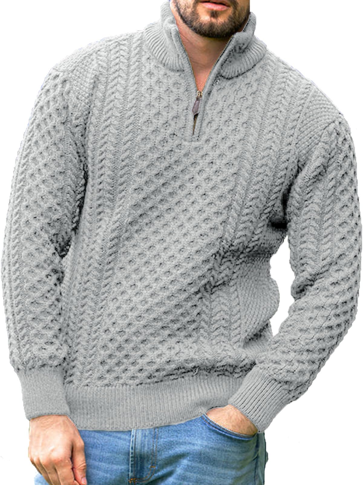 Men's Irish Fisherman Sweaters Cable Knit Half Zip Jacquard Pullover Sweater