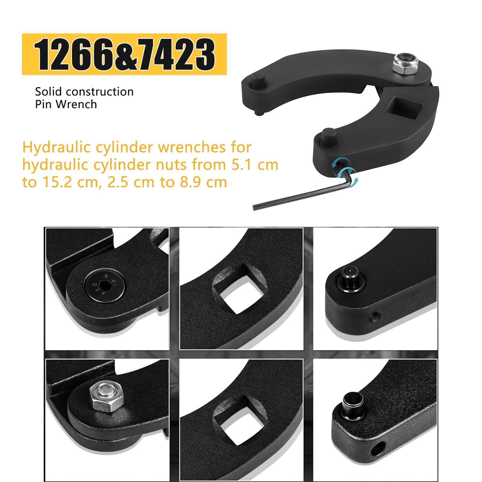 Hydraulikzylinder Schlüssel 1266 & 7463,Large and Small Adjustable Gland Wrench für hydraulische Zylindermuttern von 5,1 cm bis 15,2 cm, 2,5 cm bis 8,9 cm (2 Stück)