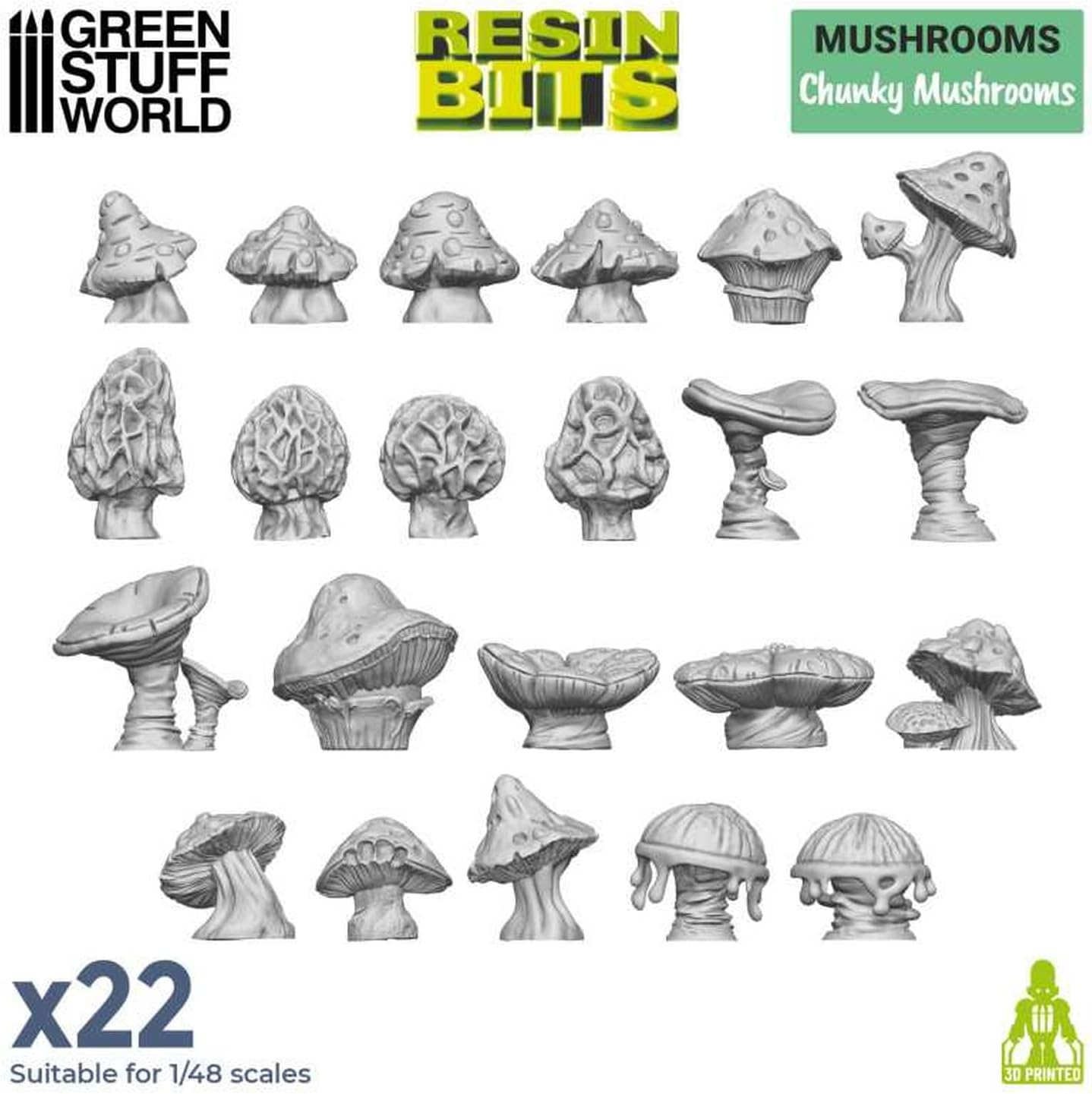 Green Stuff World for Models & Miniatures 3D Printed Set - Chunky Mushrooms 11621