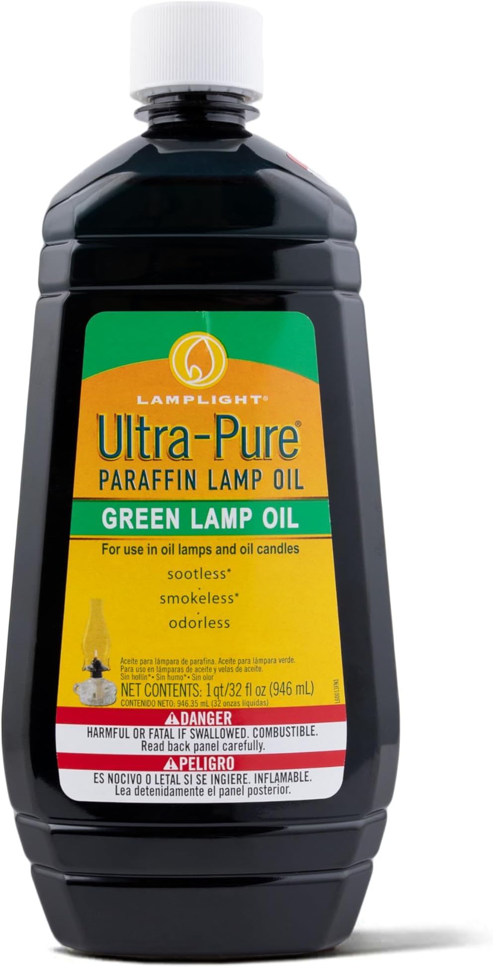 Lamplight ¼ Gallon (32 oz) Ultra-Pure Lamp Oil Green - Liquid Paraffin Oil for Indoor use, sootless, smokeless and odorless, Emergency kit Green