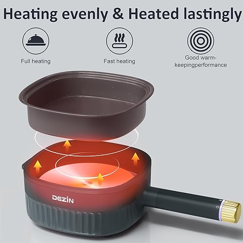 Miniatura 5 de DEZIN Olla eléctrica de 3 L, olla eléctrica antiadherente con sartén para parrilla de 2 L y vapor de 2.5 L, cocina eléctrica 3 en 1 con doble nivel