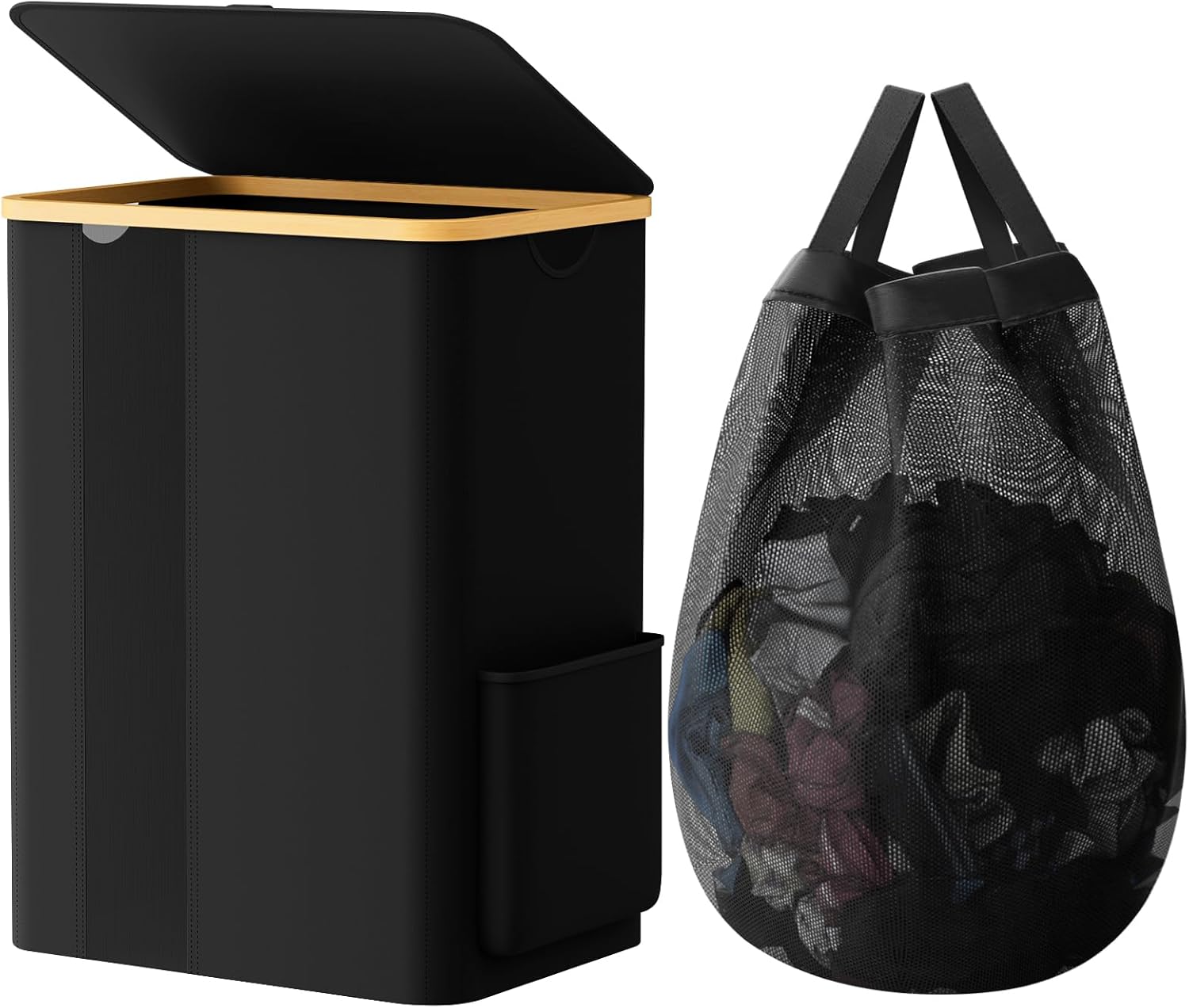 BlissTotes Laundry Basket with Lid, 80L Clothes Laundry Hamper with Handles and Removable Laundry Bag, Breathable Design Hamper with Lid for Bedroom, Bathroom, Dorm, Laundry Room – Black