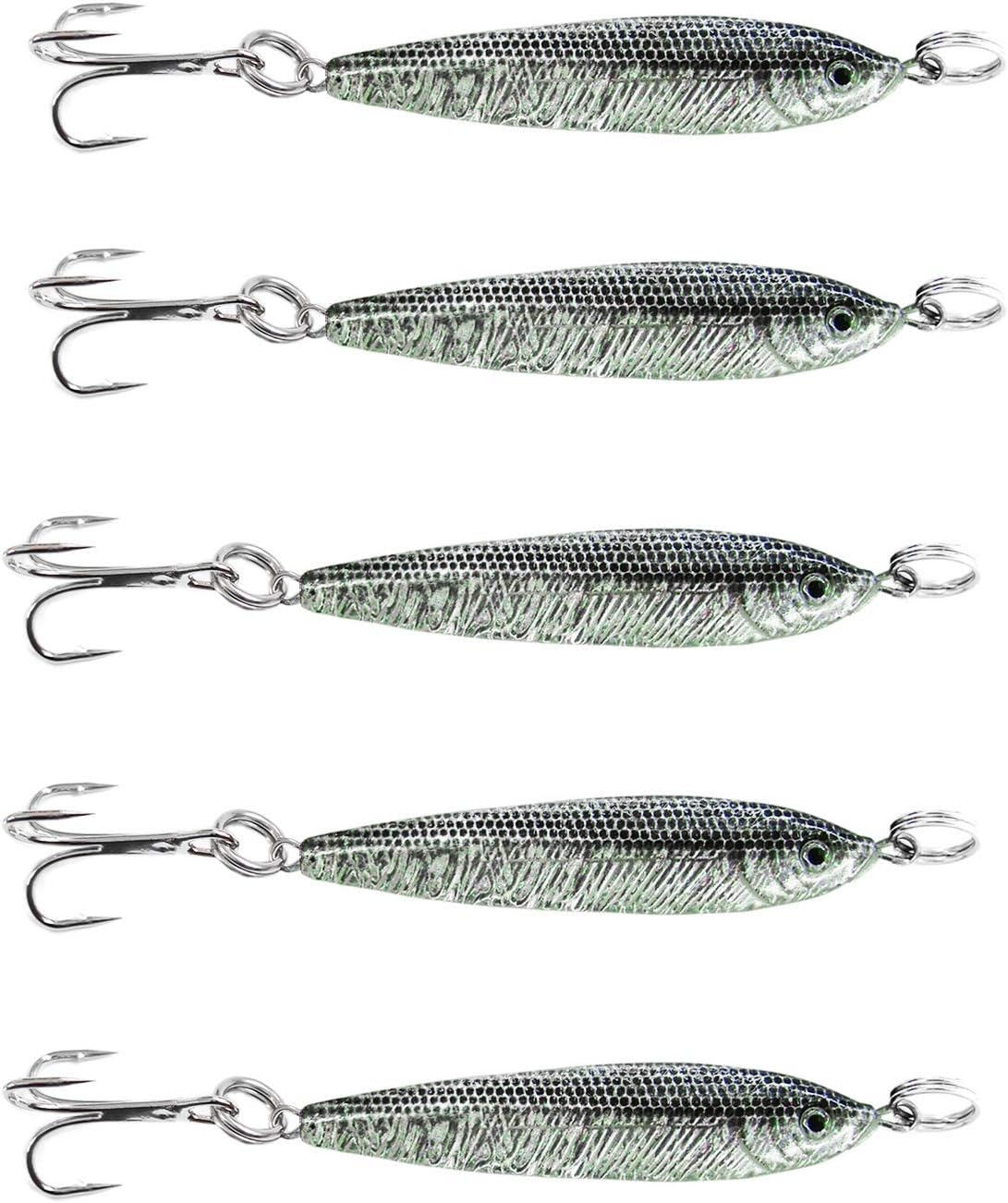 5pcs 2.5oz Fish WOW! Fish Metal Bait Jig 2-1/2oz Mega Live Lure with a Treble Hook - Black Silver