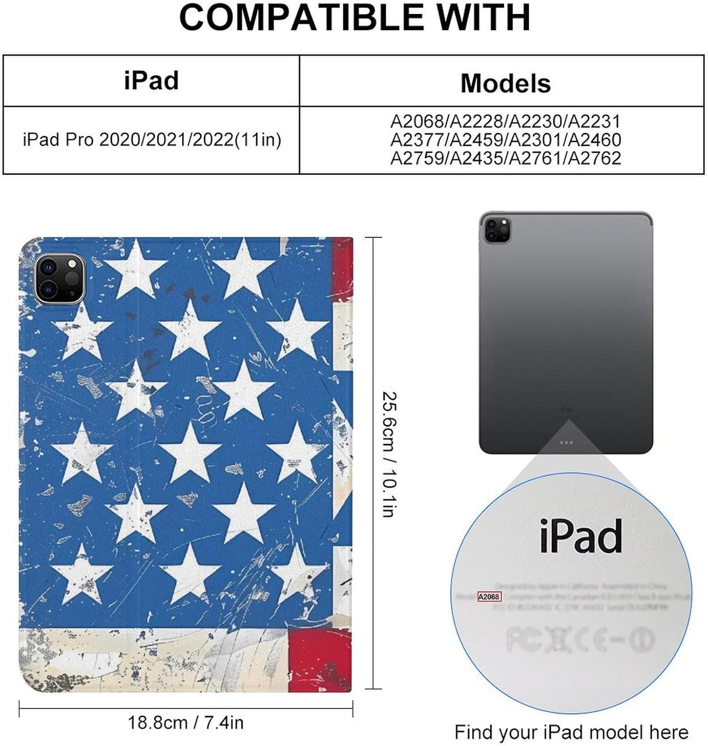 Vintage America Flag and Israel Flags Printed Case Trifold Stand Protective Cover Compatible with IPAD Pro 20/21/22(11in)