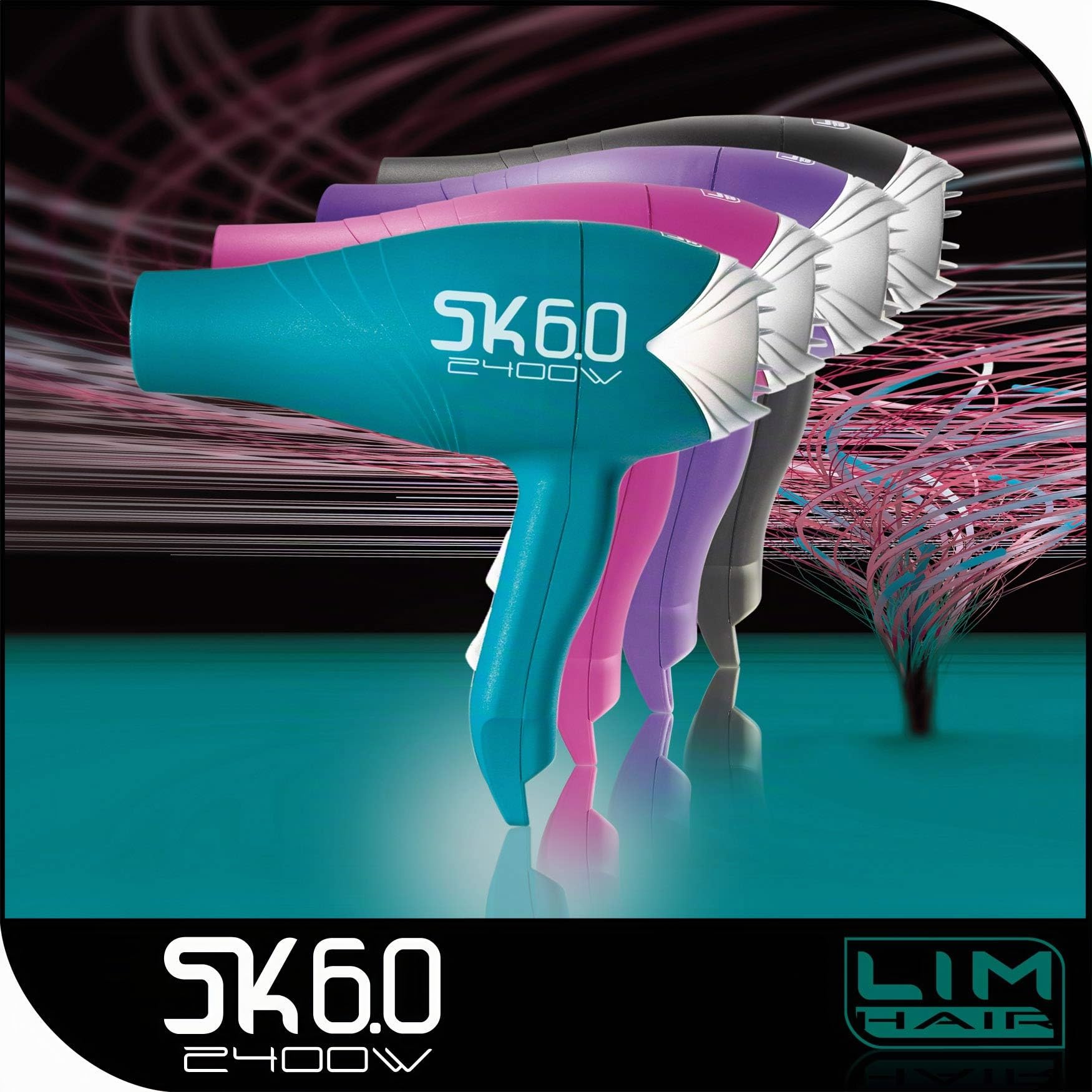 Secador de cabello LIM HAIR SK 6.0 PROFESIONAL Made in SPAIN La más alta potencia 2400 W. IONIC TOURMALINE. Extra vida en uso intensivo (NEGRO)