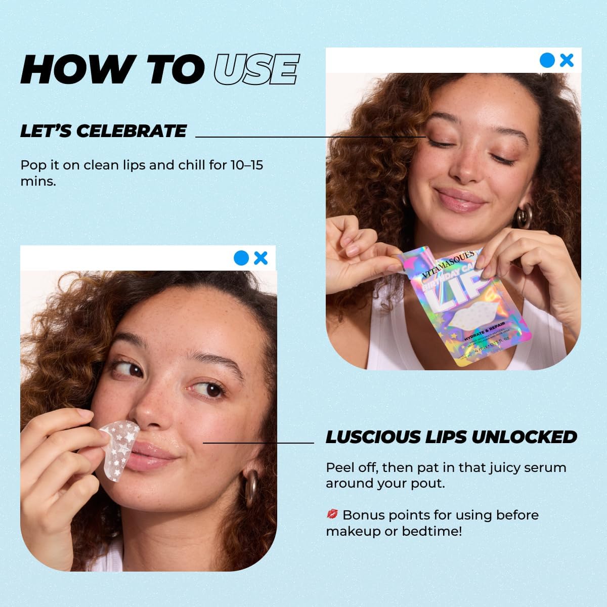 Vitamasques Lip Mask, 3-Pack -Birthday Cake Collagen Lip Mask Sheets, Repair for Dry & Chapped Lips - Nourishing & Hydrating - Vegan & Cruelty-Free Korean Skin Care - Image 4