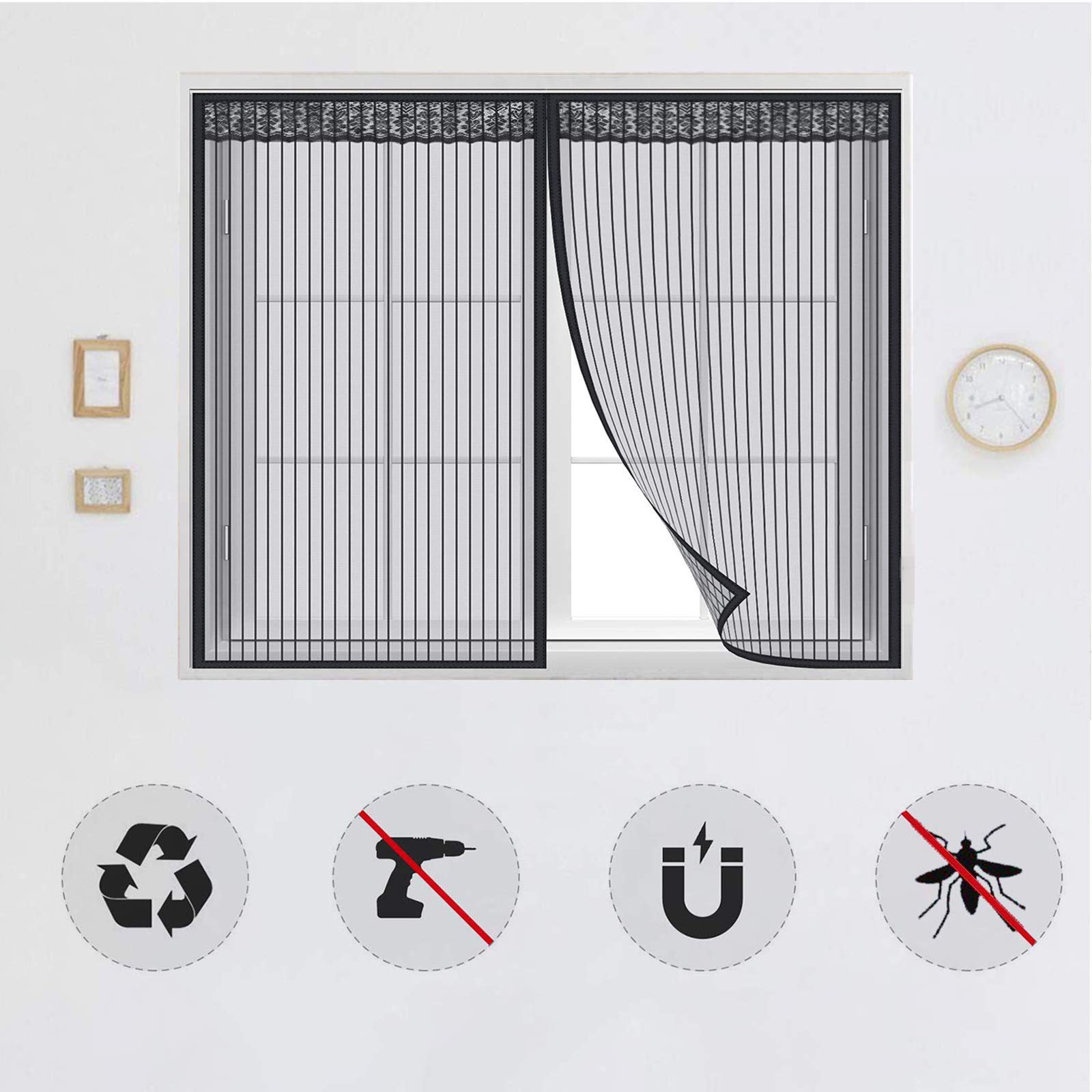 Moustiquaire Magnetique Fenetre, 100 X 75 Cm Auto-AdhéSif