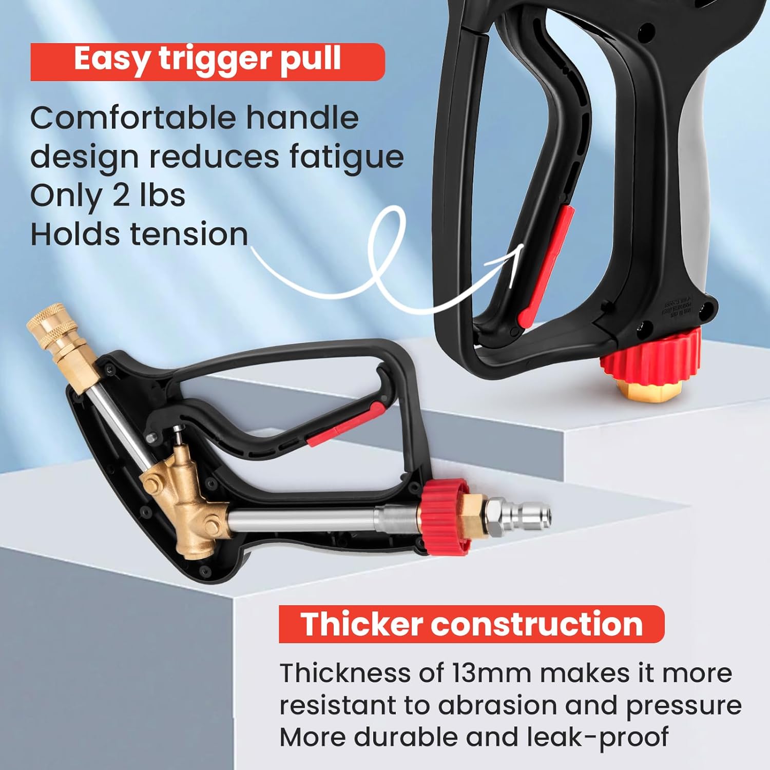 Short Pressure Washer Gun, Stubby Pressure Washer Gun (5000 Psi, 10.5 Gpm) with 5 Nozzles, 3/8" Swivel Quick Connector, M22-14mm Male Connector, Fits Most Pressure Washers