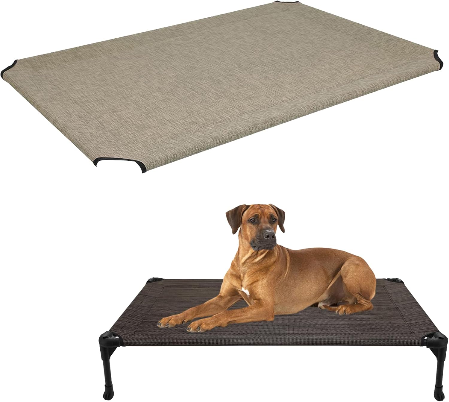 Veehoo 42x30 Brown Large Elevated Dog Bed with Beige