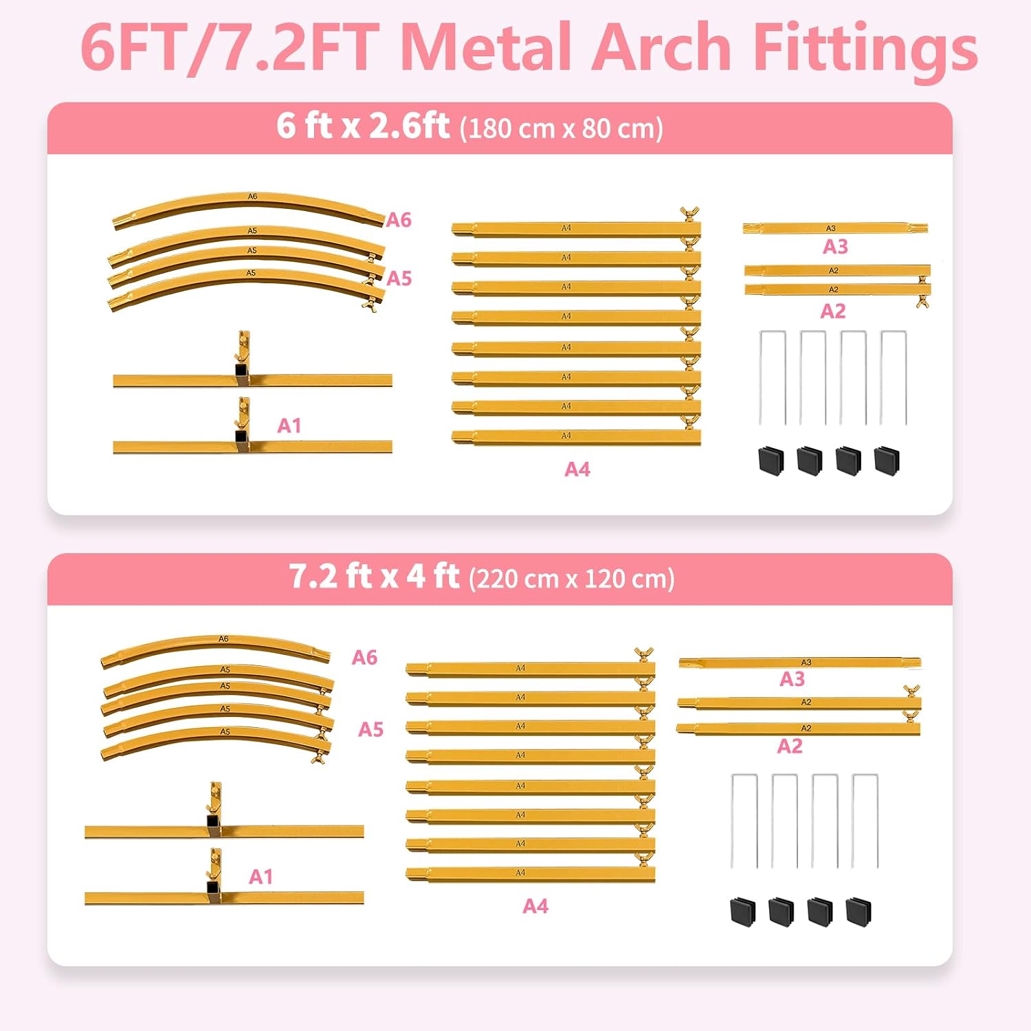 Metal Arch Backdrop Stand Set of 2 Gold Wedding Arch Stand 7.2FT & 6FT Arched Backdrop Frame for Birthday Party Anniversary Engagement Anniversary Bridal Valentine Party Event Decoration