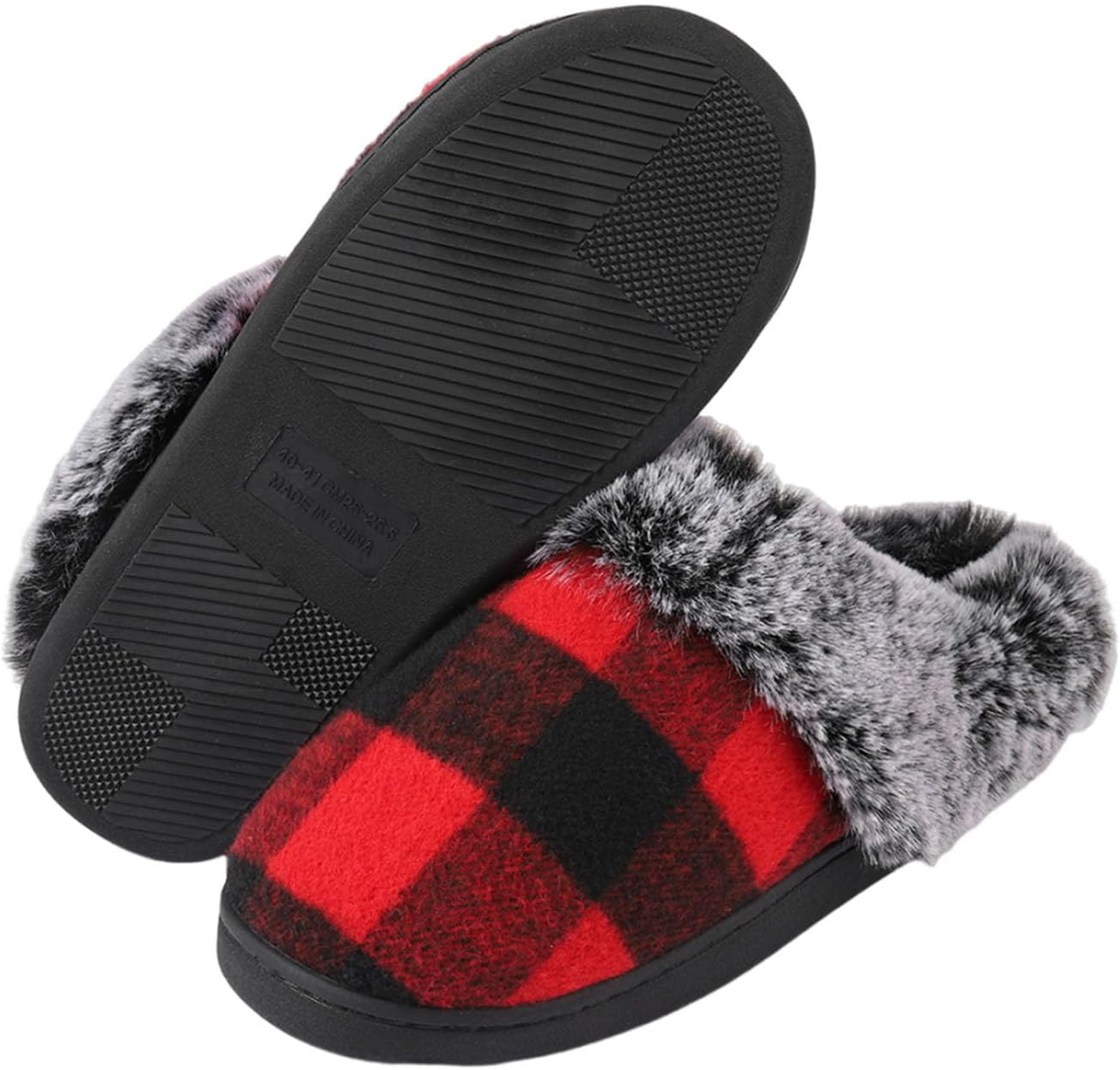 Checkered Slipper with Fleece Lined for Women Fuzzy Comfy Winter Warm Slide Indoors Plush Sandal Lounging Couple Shoe