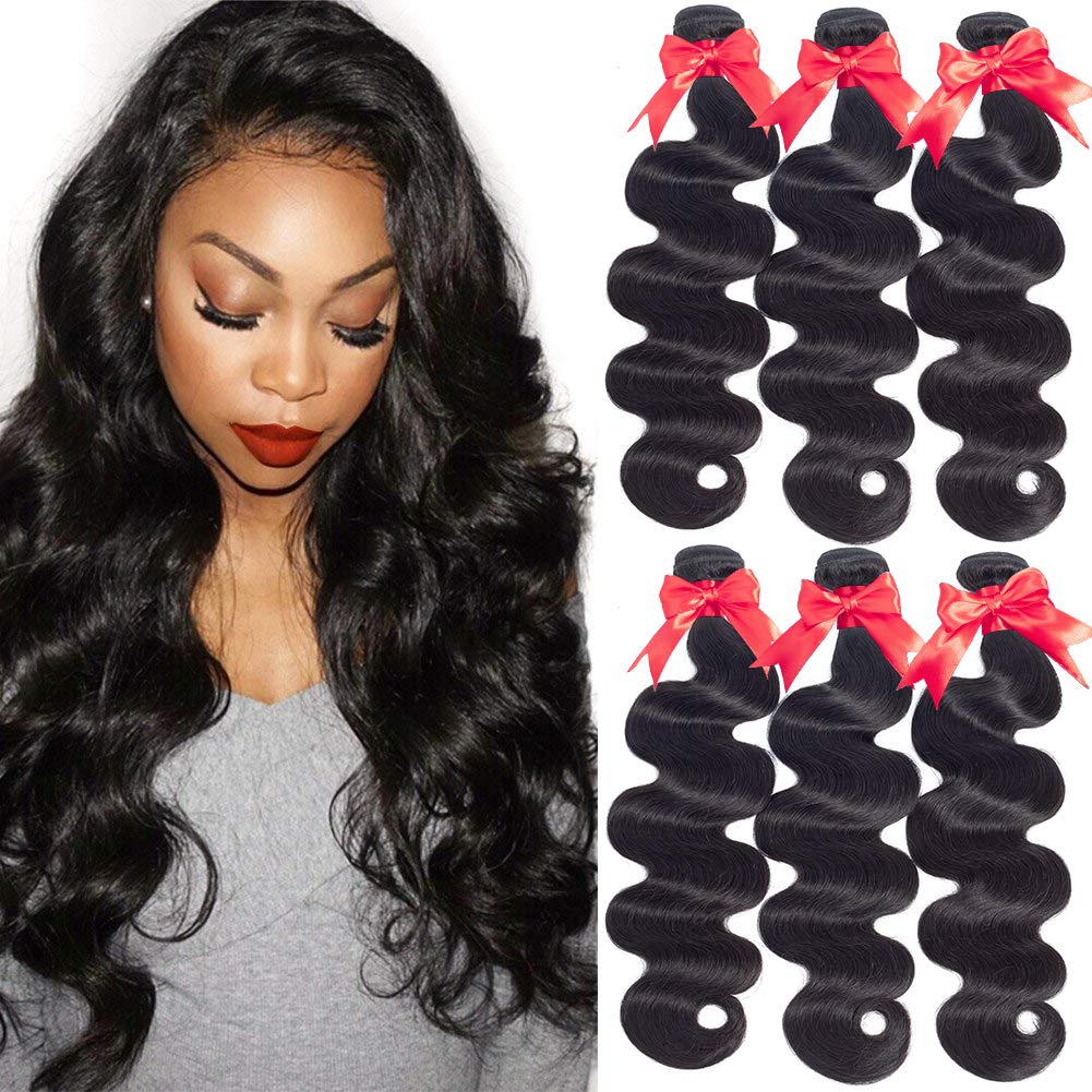 Hermosa Hair 9A Brazilian Human Hair Body Wave Weft 3 Bundles 100% Unprocessed Virgin Brazilian Hair Extensions Black Color (3pcs 12)