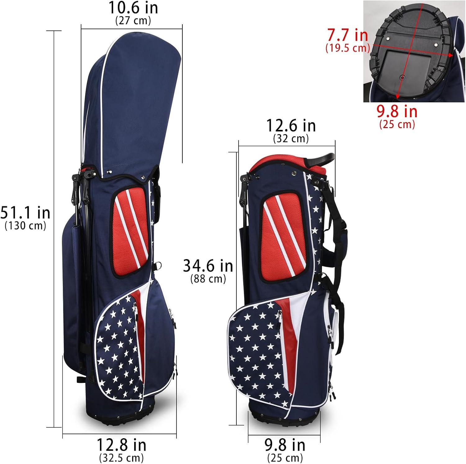 Craftsman Golf Lightweight USA Style Red White Blue Golf Bag 4 Divider Fits Up to 14 Clubs with Rain Cover Dual Back Strap