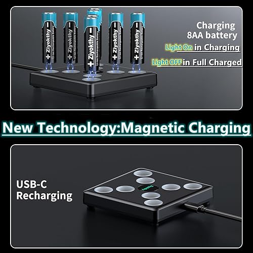 Miniatura 6 de Baterías AA recargables USB con cargador, paquete de 8 baterías de litio AA de 1.5 V, 3500 mWh, 3.5 A, batería doble A de alta potencia, carga