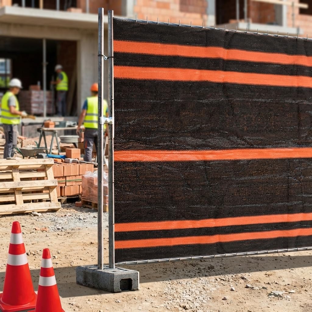 Suinga Malla Ocultación Obra 1,90x50 m | Negro/Naranja 90 gr | Delimita Zonas | Seguridad | Alta Resistencia | Uso Profesional