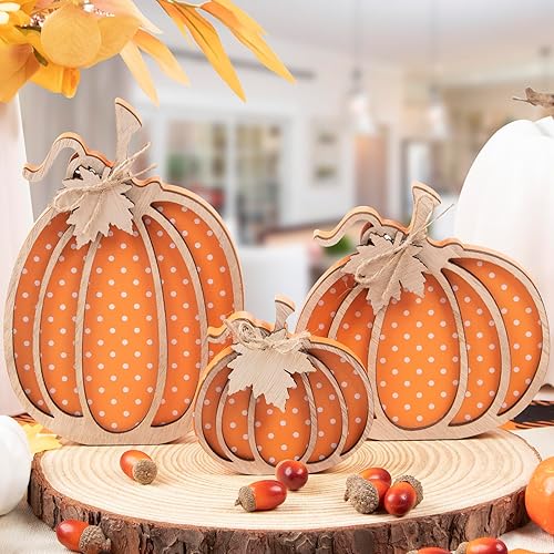 Miniatura 2 de Decoración de otoño, calabaza de otoño de madera, decoración de otoño para el hogar, estante de mantel, decoración de mesa, calabazas de tres