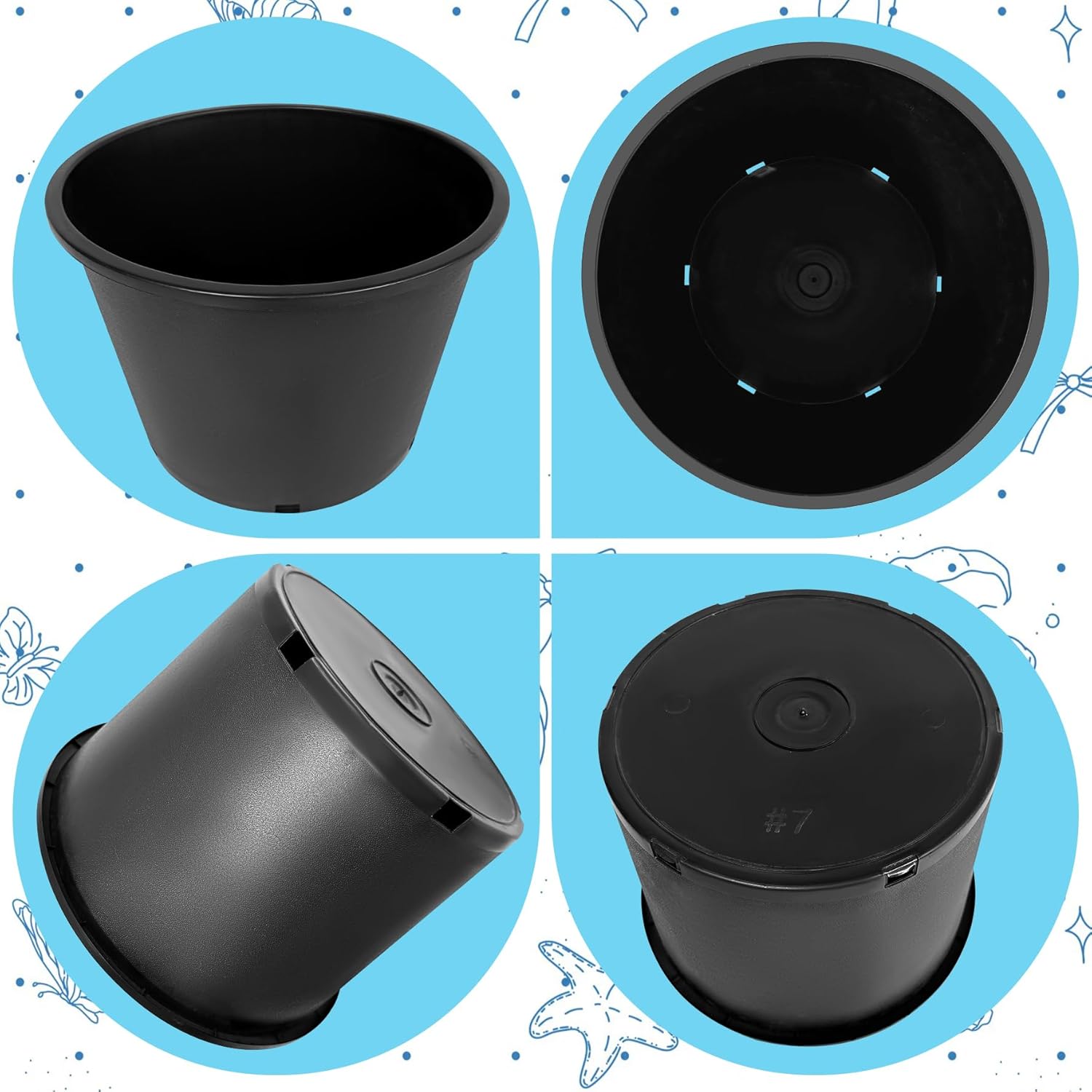 7 Gallon Pots for Plants Plastic Nursery Pot with Drainage Holes Garden Flower Pots Suitable for Flowers Home Garden Cuttings Succulents Transplanting Seedlings 10 Pcs