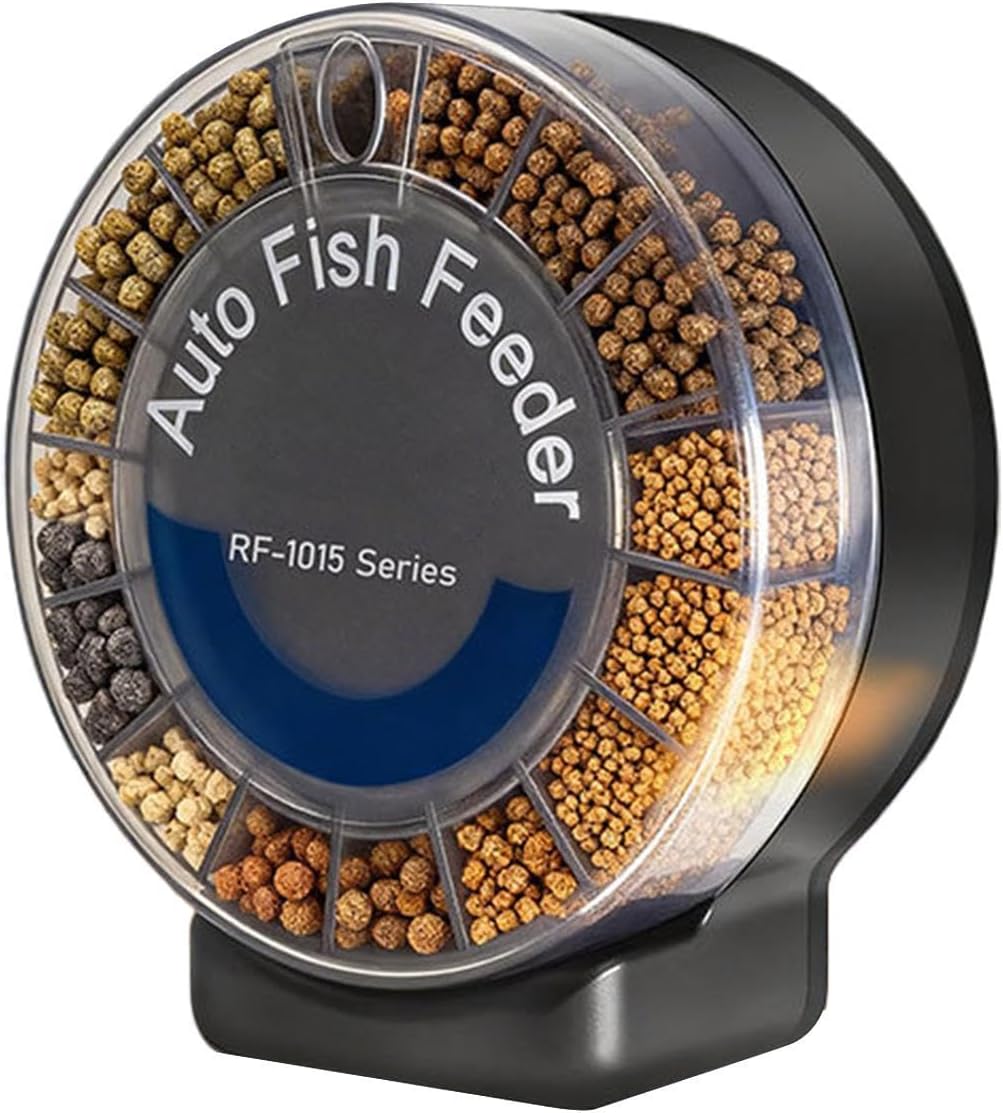 Fish Automatic Feeder,Airtight Container with Separate Compartments - 105ml Electronic Fish Feeder - for Vacation Turtle Outdoor Pond Indoor Pets