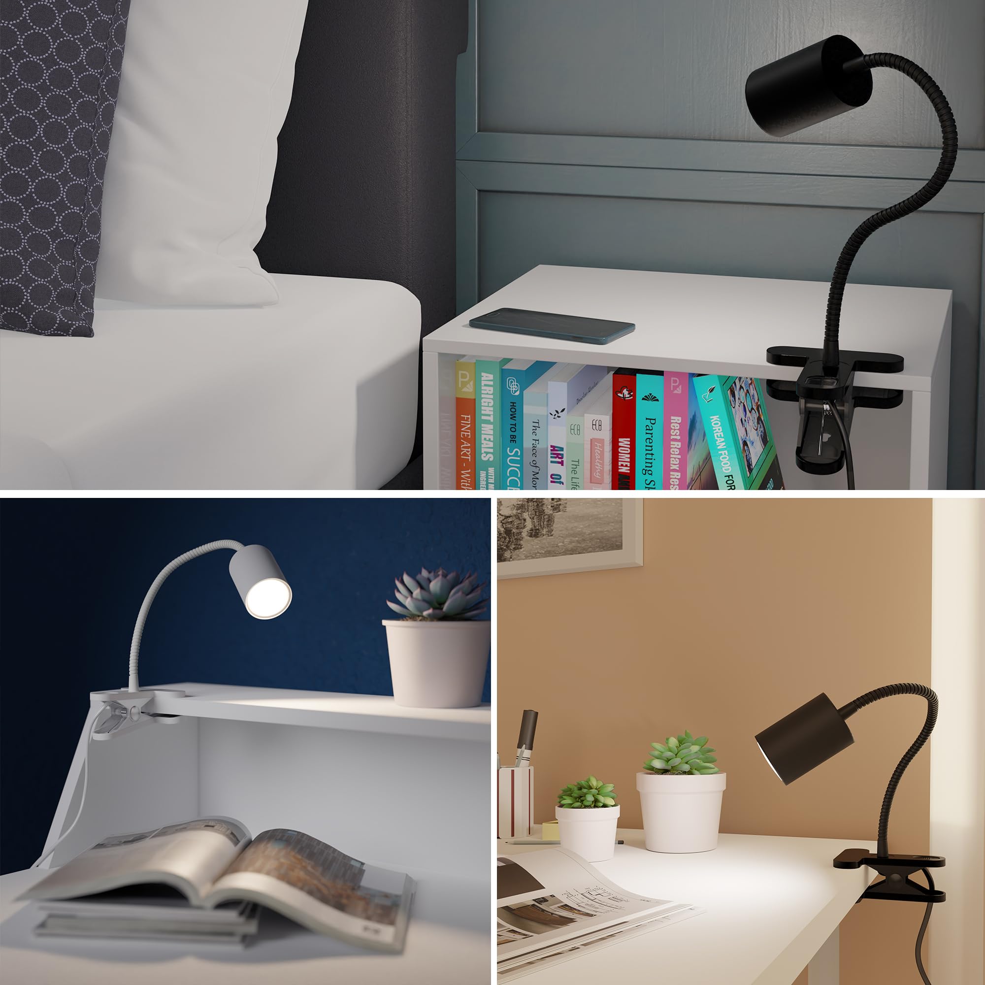 ledscom.de 2x Klemmleuchte WAIKA mit Schwanenhals und Schalter schwarz matt, inkl. Smart Home RGBW GU10 LED Lampe, 5,41W, 473lm