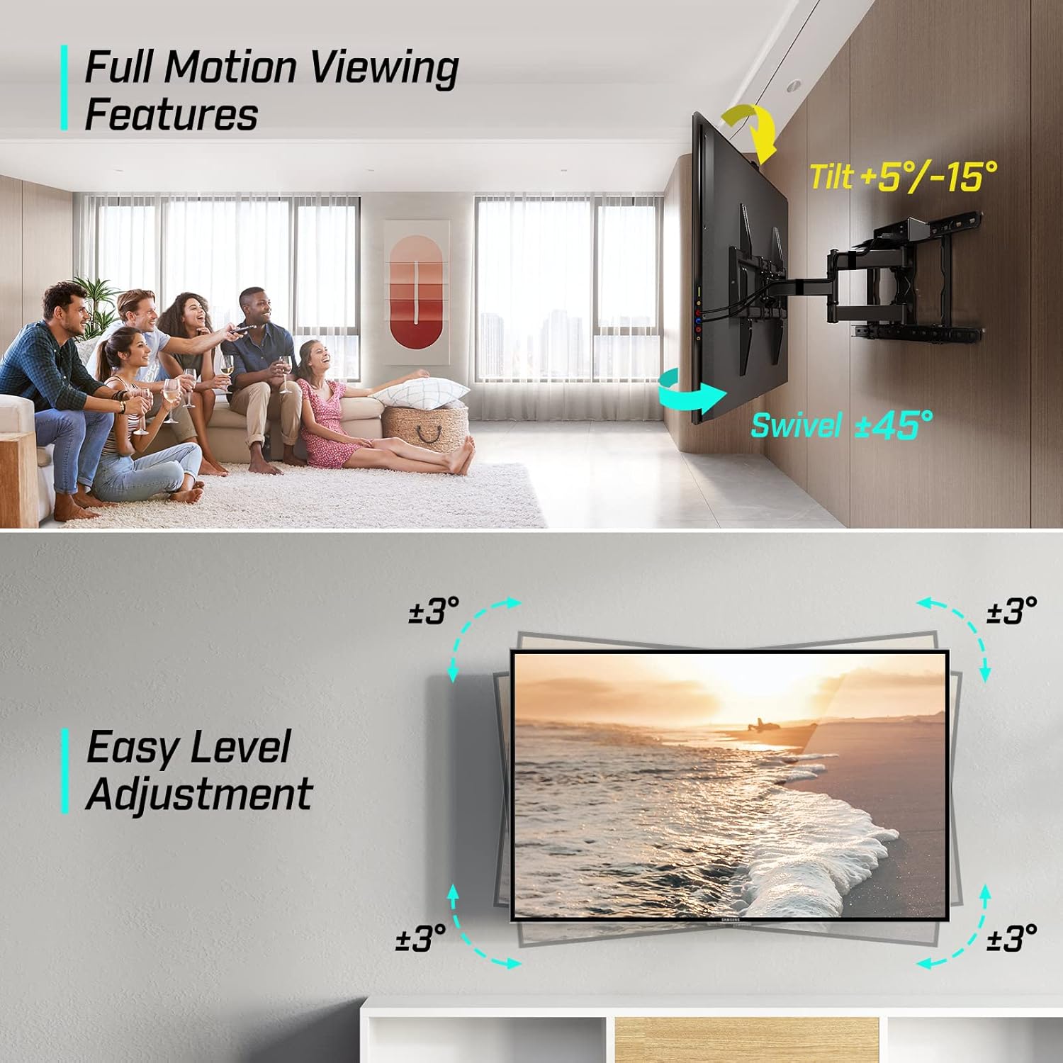 Buy Greenstell TV Wall Mount with Power Outlet, Full Motion TV Mount ...