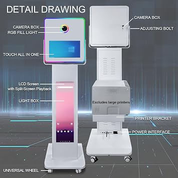 LCD Camera Photo Booth with 15.6 Mirror Touch Screen APP Control Mirror Photo Booth Selfie Station Shell Stand DIY Photobooth Machine with RGB Light