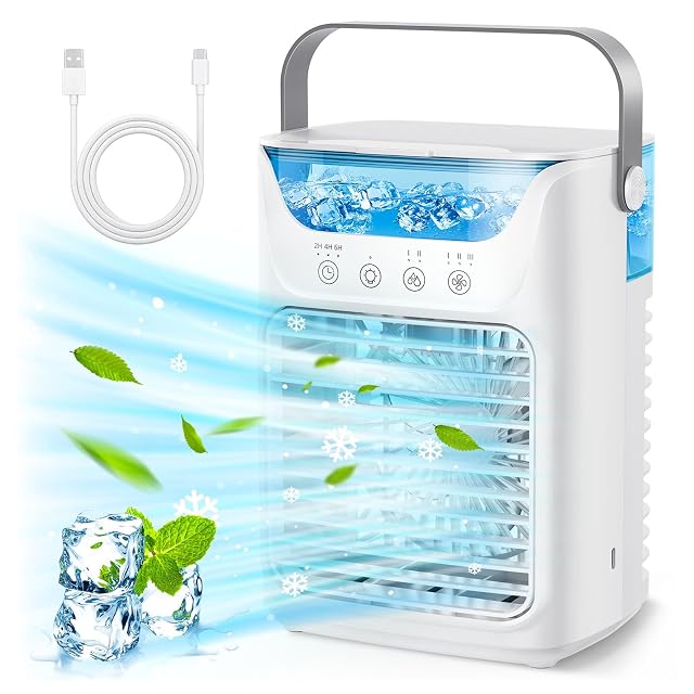 Portable Air Conditioners Fan 700ML Evaporative Air Cooler Humidifier with 3 Timer 3 Speeds 2 Mist Modes Mini