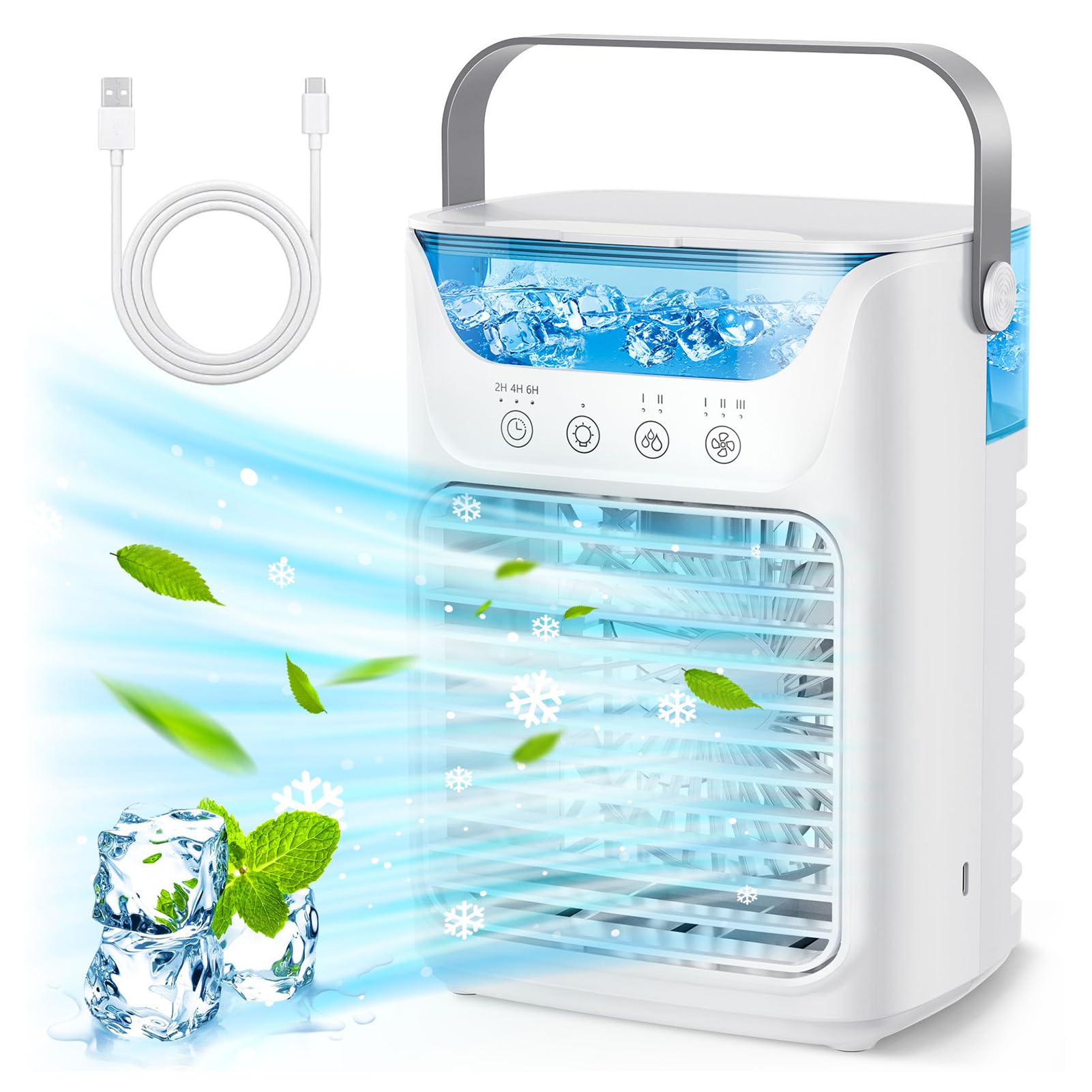 Tragbare Klimaanlagen, Luftkühler Luftbefeuchter mit Wassertank und Kaltnebel, Kühlventilator Unterstützung Automatisches Timing für Home Office Zimmer