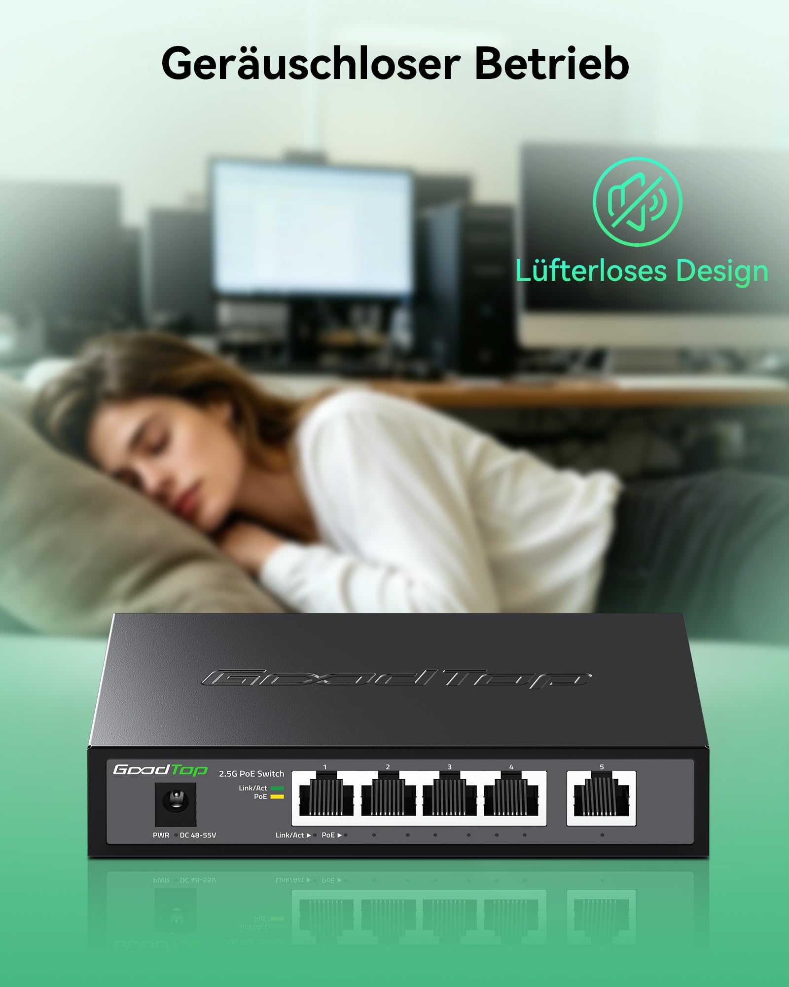 2.5 Gbit PoE+ Switch 5-Port: 4 x 2.5G PoE 30W (58W Budget), 1x 2.5G Uplink | IEEE 802.3af/at | Multi-Gigabit Netzwerk-Switch LAN Switch | Lüfterlos | Metallgehäuse | für AP, NAS, PC, IP Kamera
