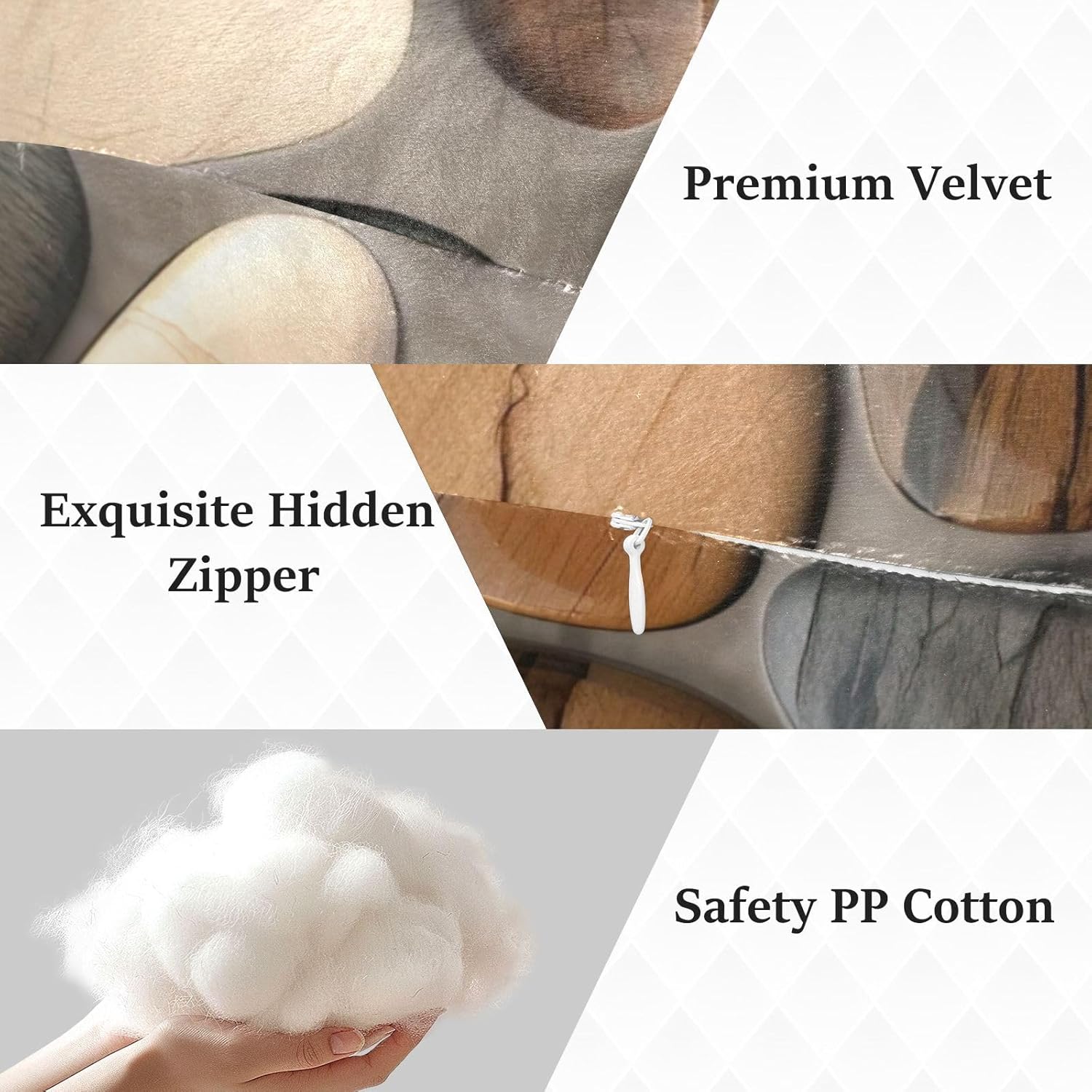 Wooden Stones Human-Shaped Pillow Soft Body Pillows Washable Velvet Pillows for Anxiety Relief Sleeping Cuddling & Support