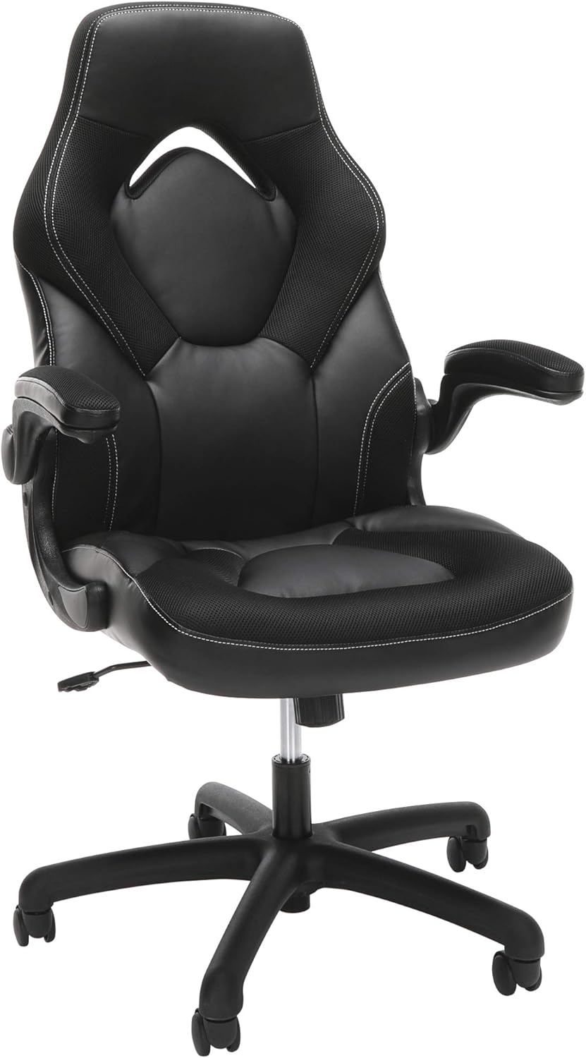 RESPAWN 3085 Ergonomic Gaming Chair for Adults, High Back Office Chair with Headrest and Flip Up Arms, Leather Racing Style Gaming Seat with Lumbar Support, Video Game Computer Desk Seat – Black